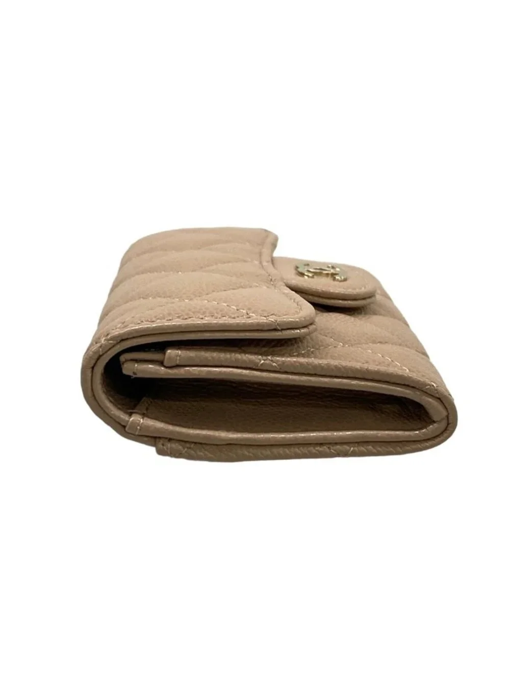 Chanel Card Slot Quilted Beige Gold
